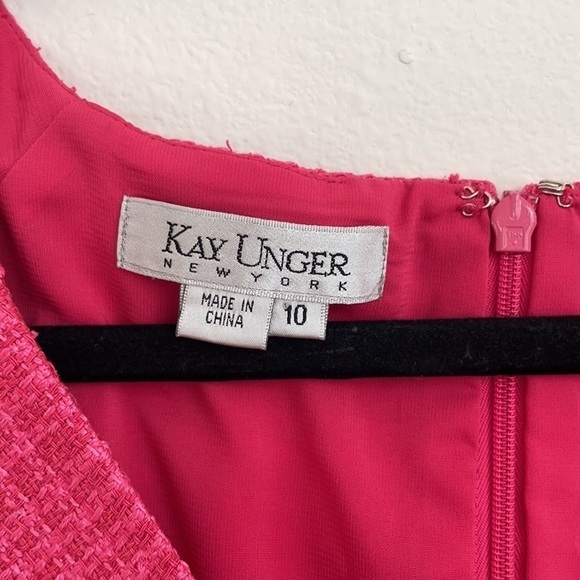 Kay Unger Hot Pink tweed shift dress cap sleeve with belt 10 - Picture 4 of 8